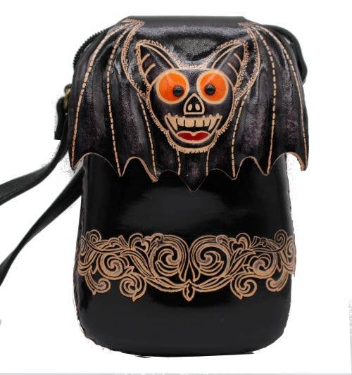 Black Bat Leather Purse crossbody