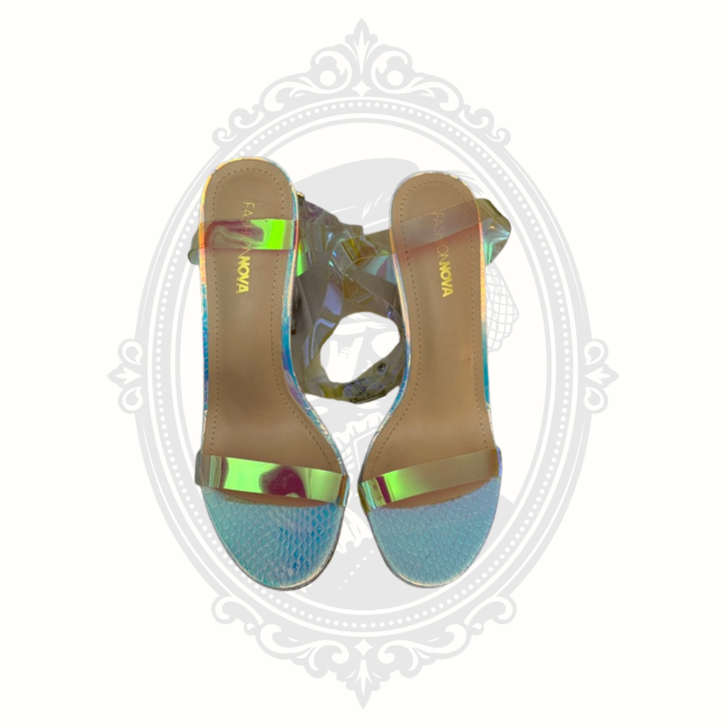 Fashion Nova Glass Slipper Ice Maria2 Iridescent Lucite Heels Size 7.5