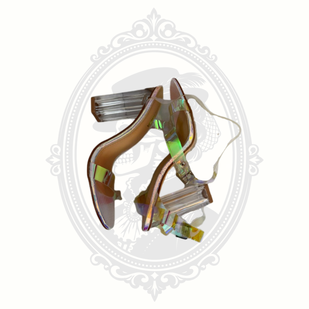 Fashion Nova Glass Slipper Ice Maria2 Iridescent Lucite Heels Size 7.5