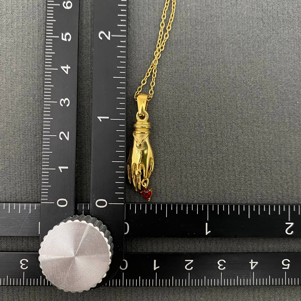 Heart CZ Palm Charm 18K Gold Plated S.Steel Necklace - FGS