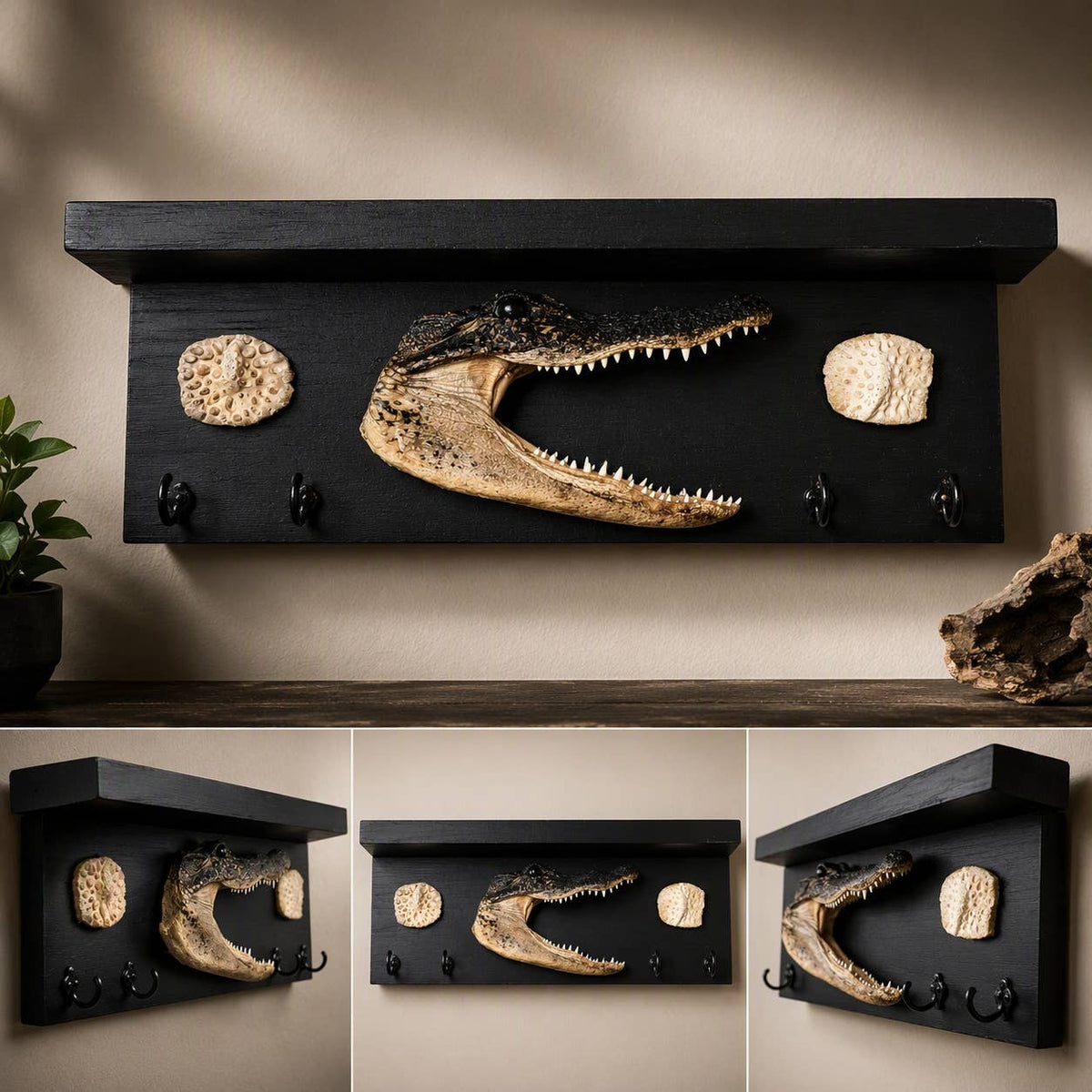 Authentic Louisiana Alligator Head Key Mount with Scutes | Handcrafted Wall Deco
