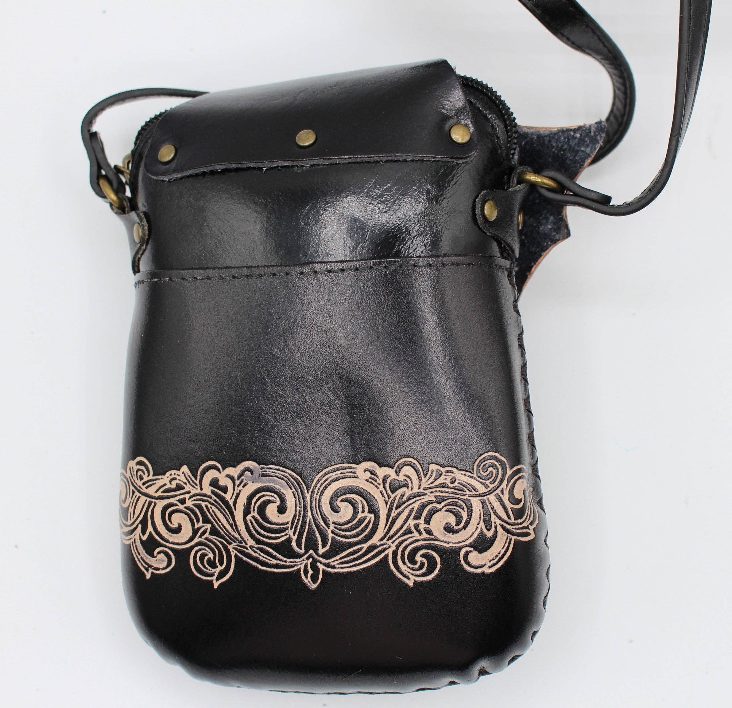 Black Bat Leather Purse crossbody