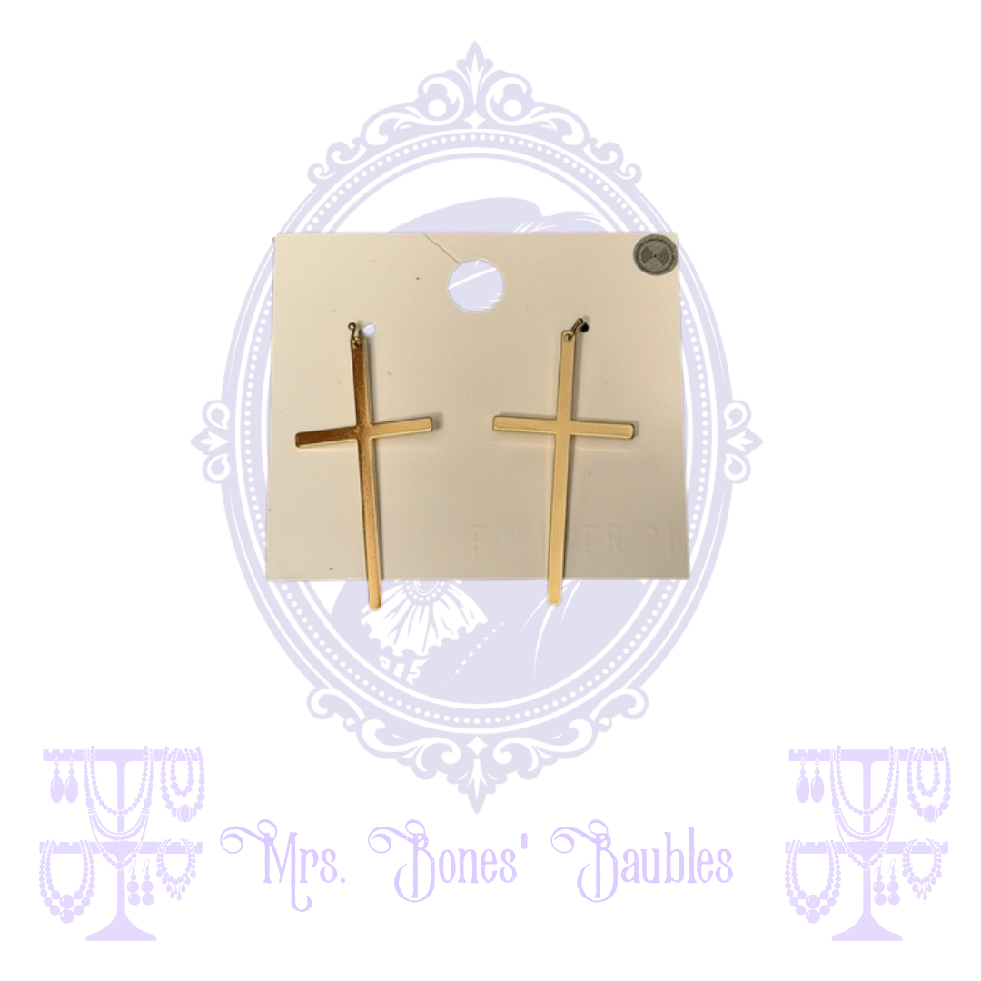 Forever 21 gold-tone cross drop earrings new on original display card