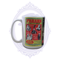 15 oz ceramic mug featuring colorful vintage poster artwork from Tod Browning's 1932 film Freaks.