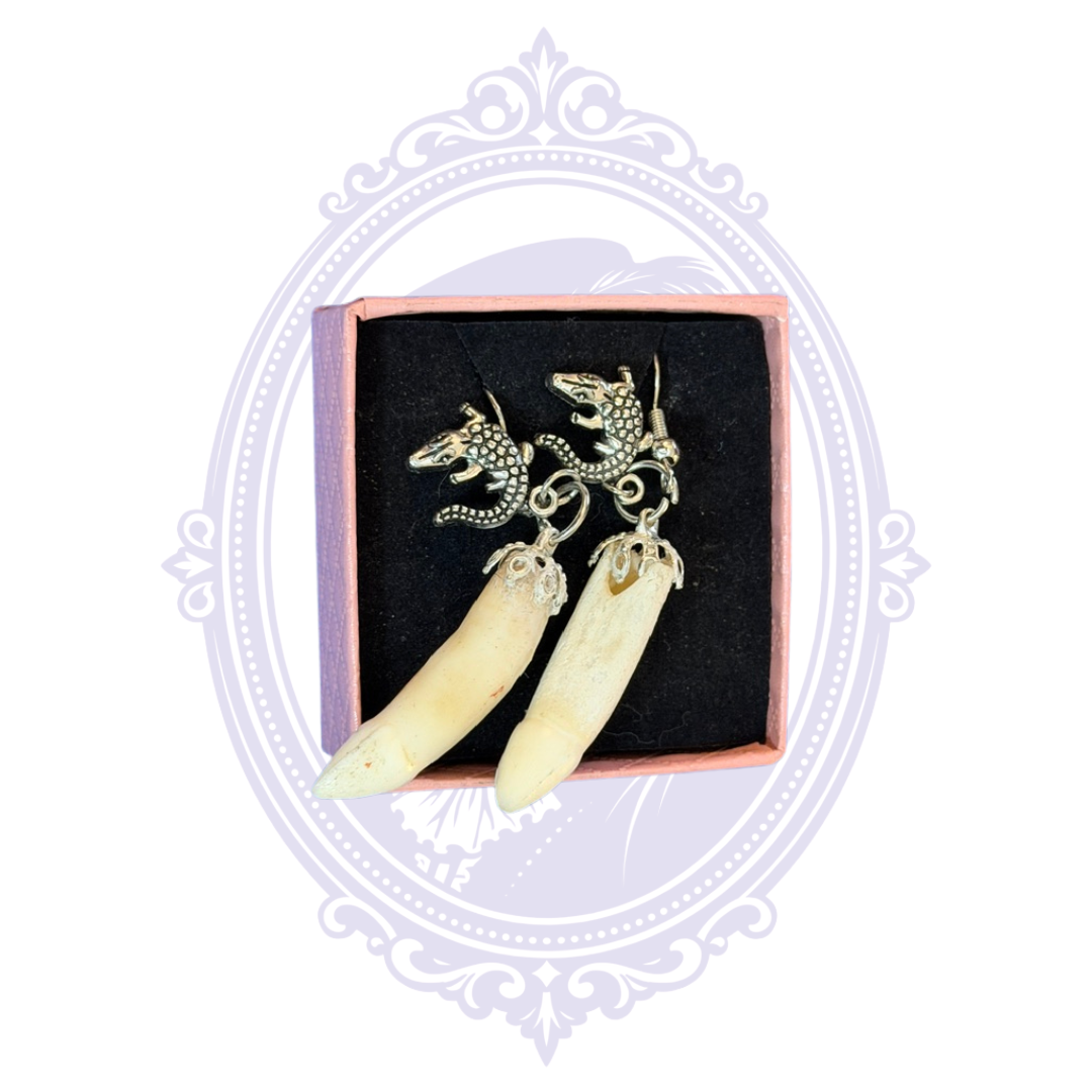 Genuine Louisiana Alligator Tooth Earrings – Handcrafted Bayou Jewelry