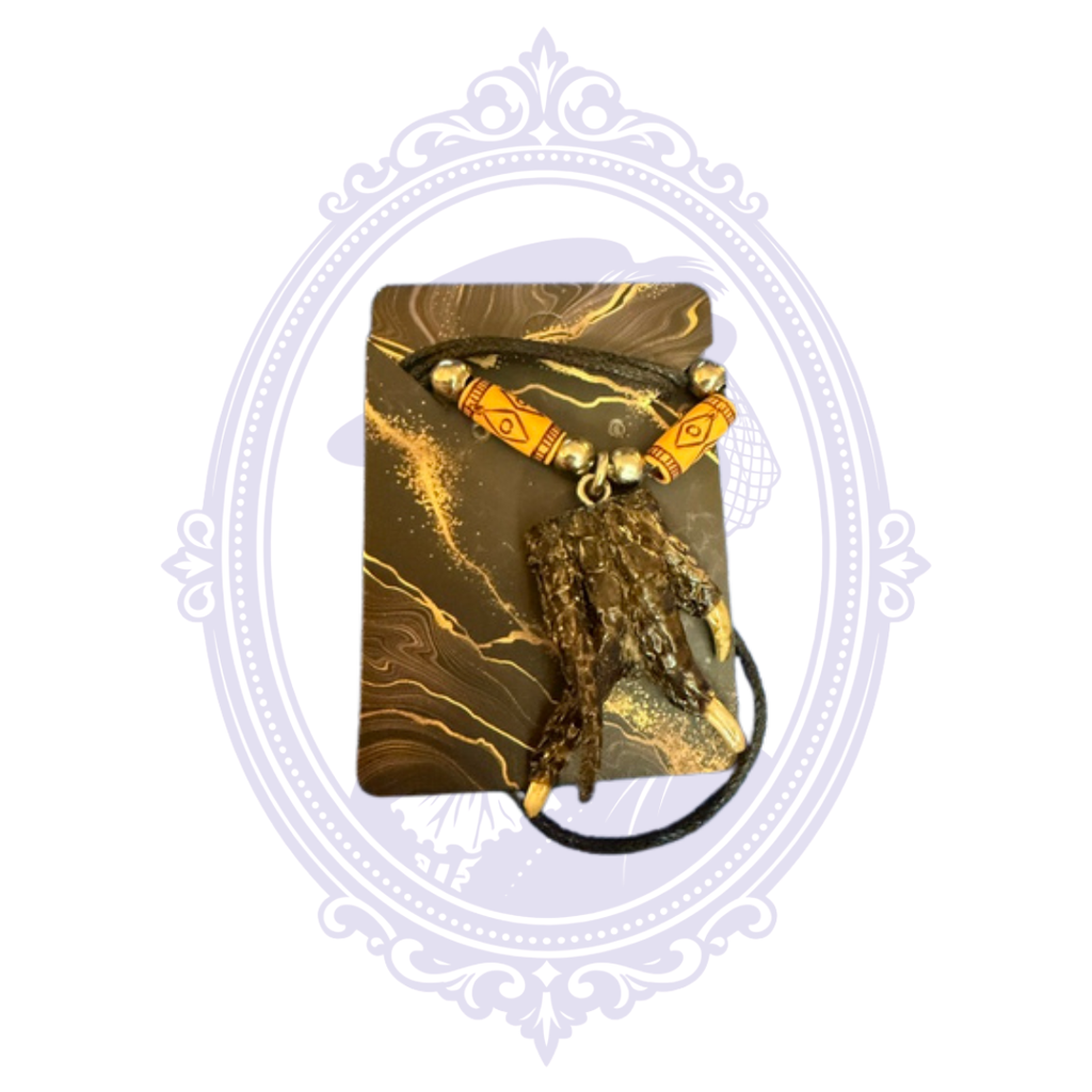 Genuine Louisiana alligator foot necklace with decorative beads and natural scales
