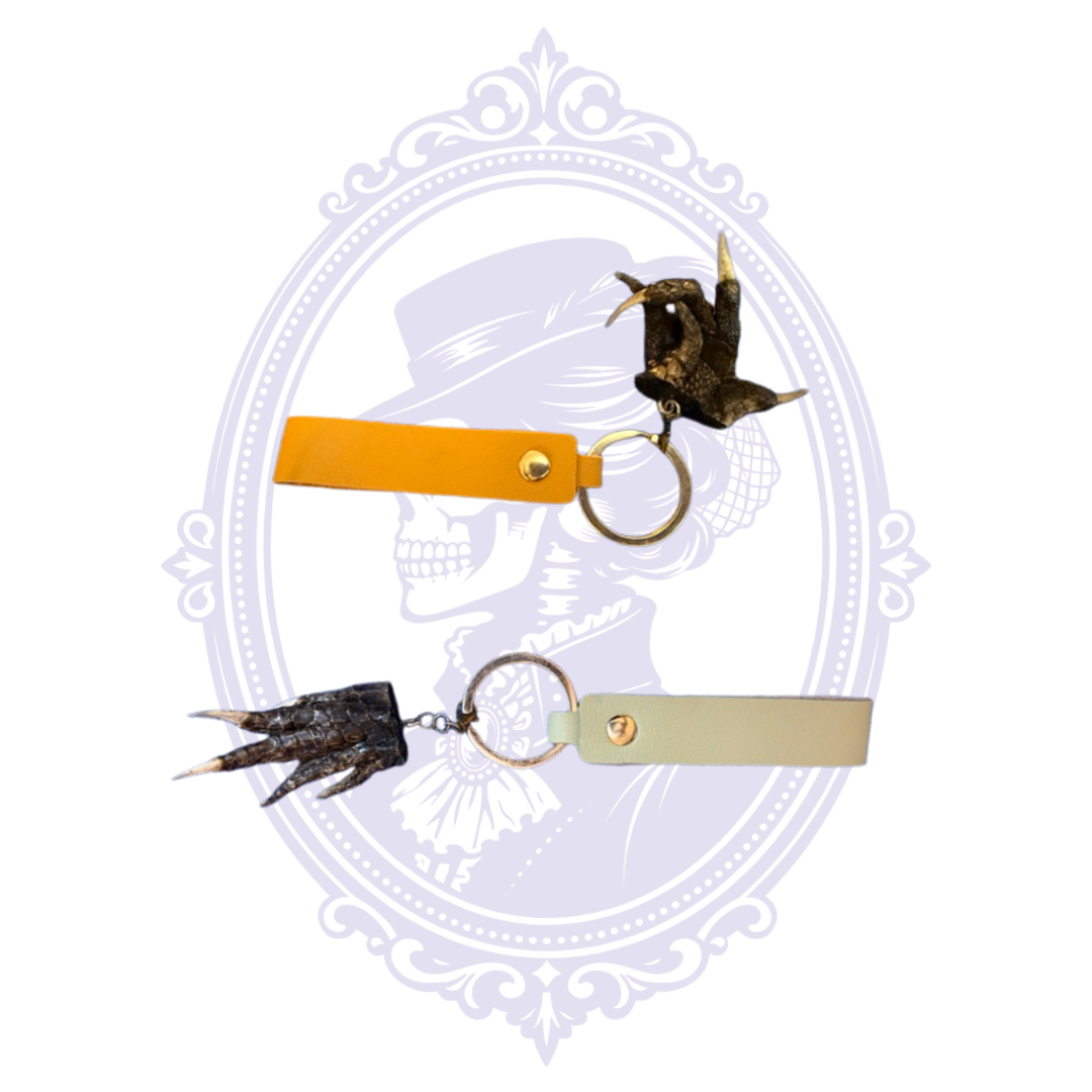 Genuine Louisiana alligator foot keychain with leather wristlet strap