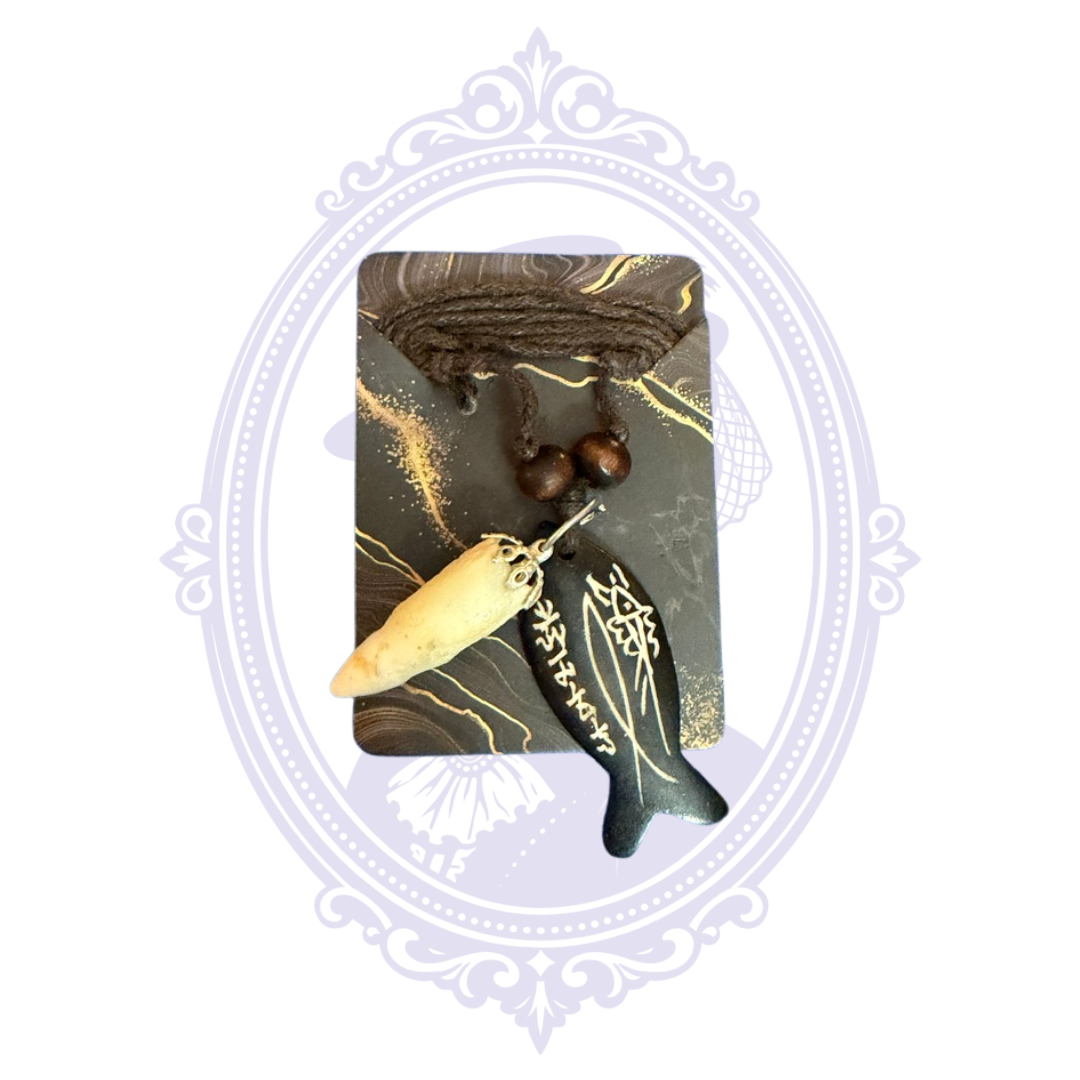 Genuine Louisiana alligator tooth and carved Christian fish pendant necklace