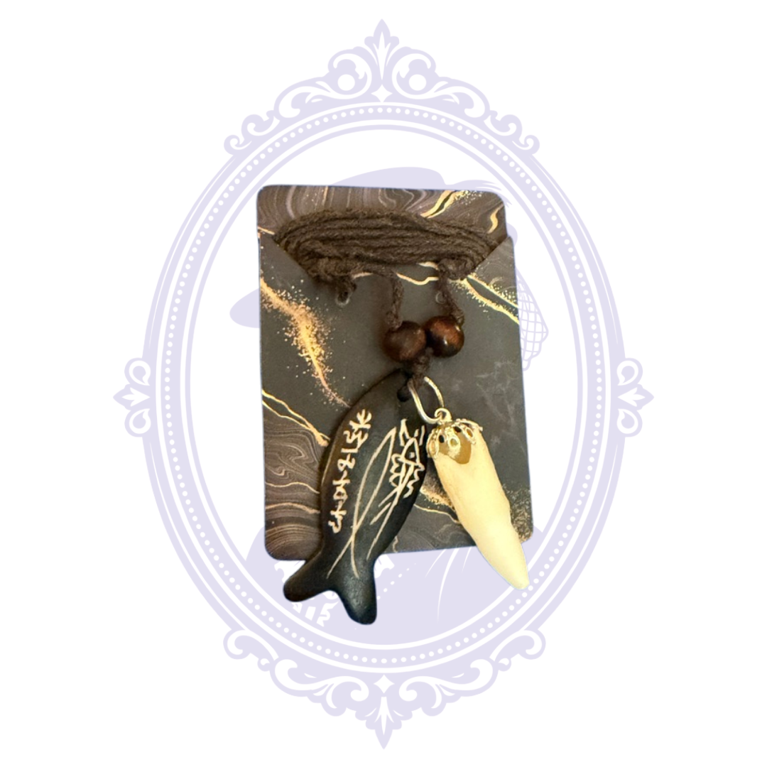Christian Ichthys fish necklace with genuine Louisiana alligator tooth