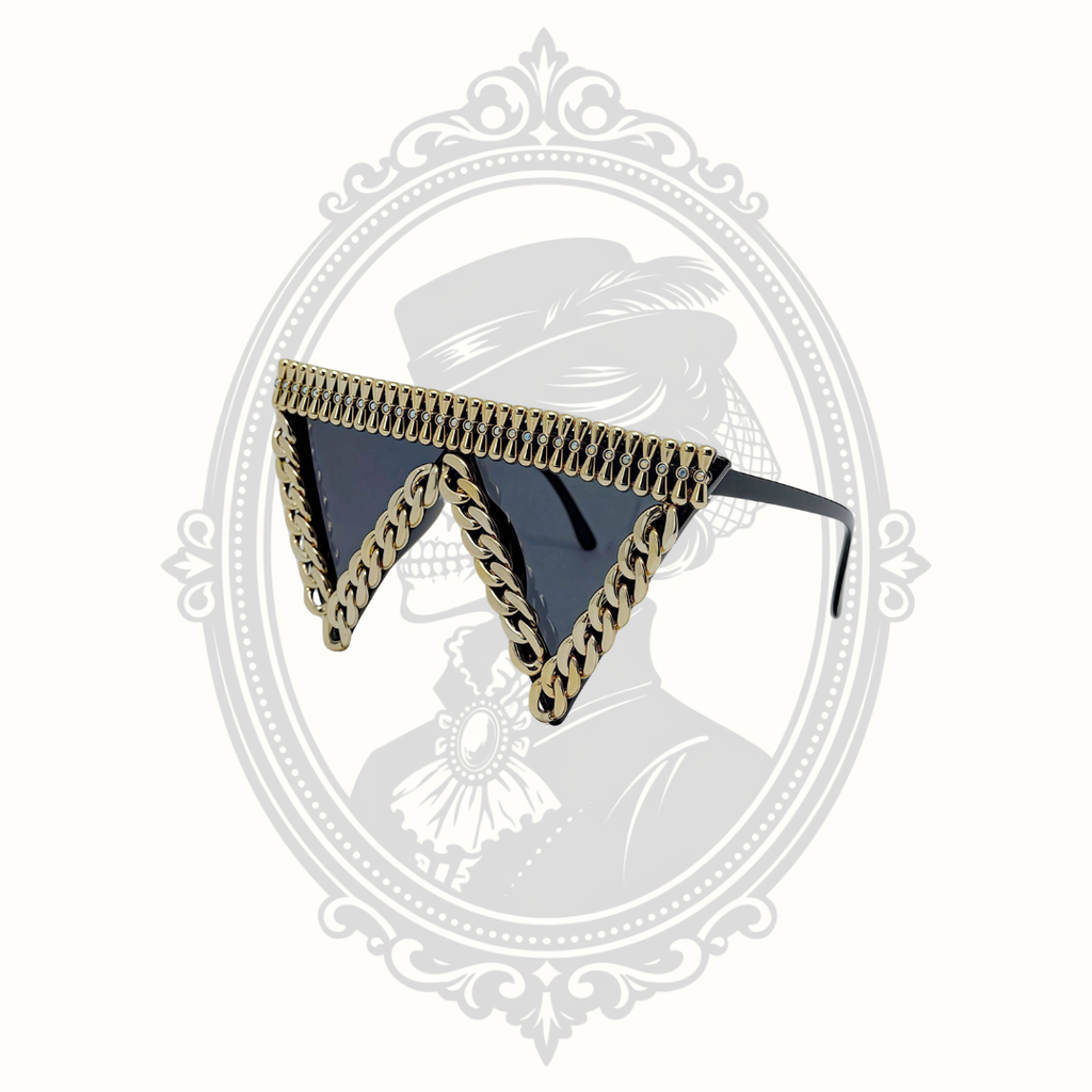 Geometric Triangle Shield Sunglasses with Metal Chain Accent