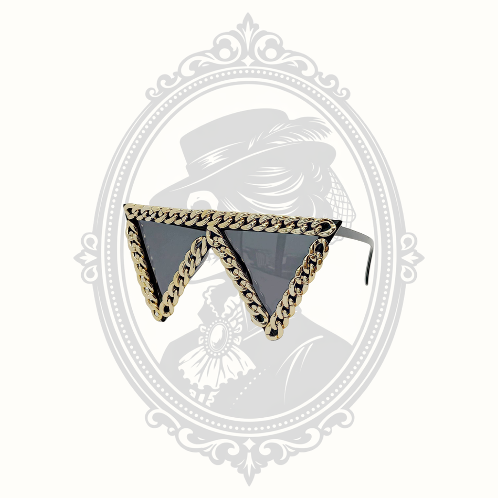 Geometric Triangle Shield Sunglasses with Metal Chain Accent
