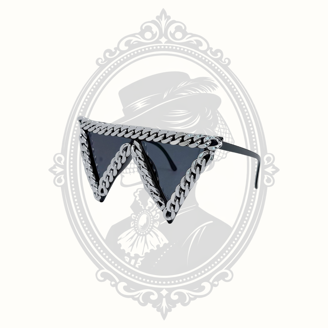 Geometric Triangle Shield Sunglasses with Metal Chain Accent (SOLD)
