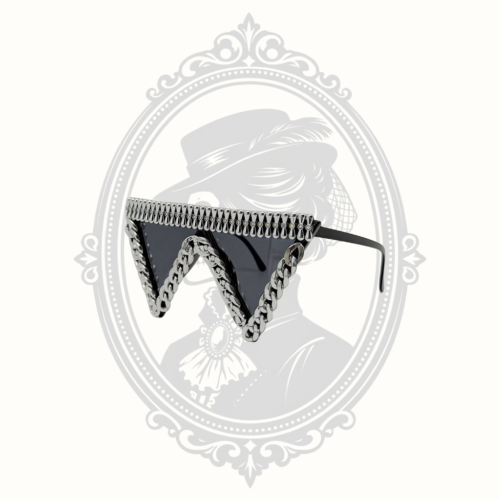 Geometric Triangle Shield Sunglasses with Metal Chain Accent