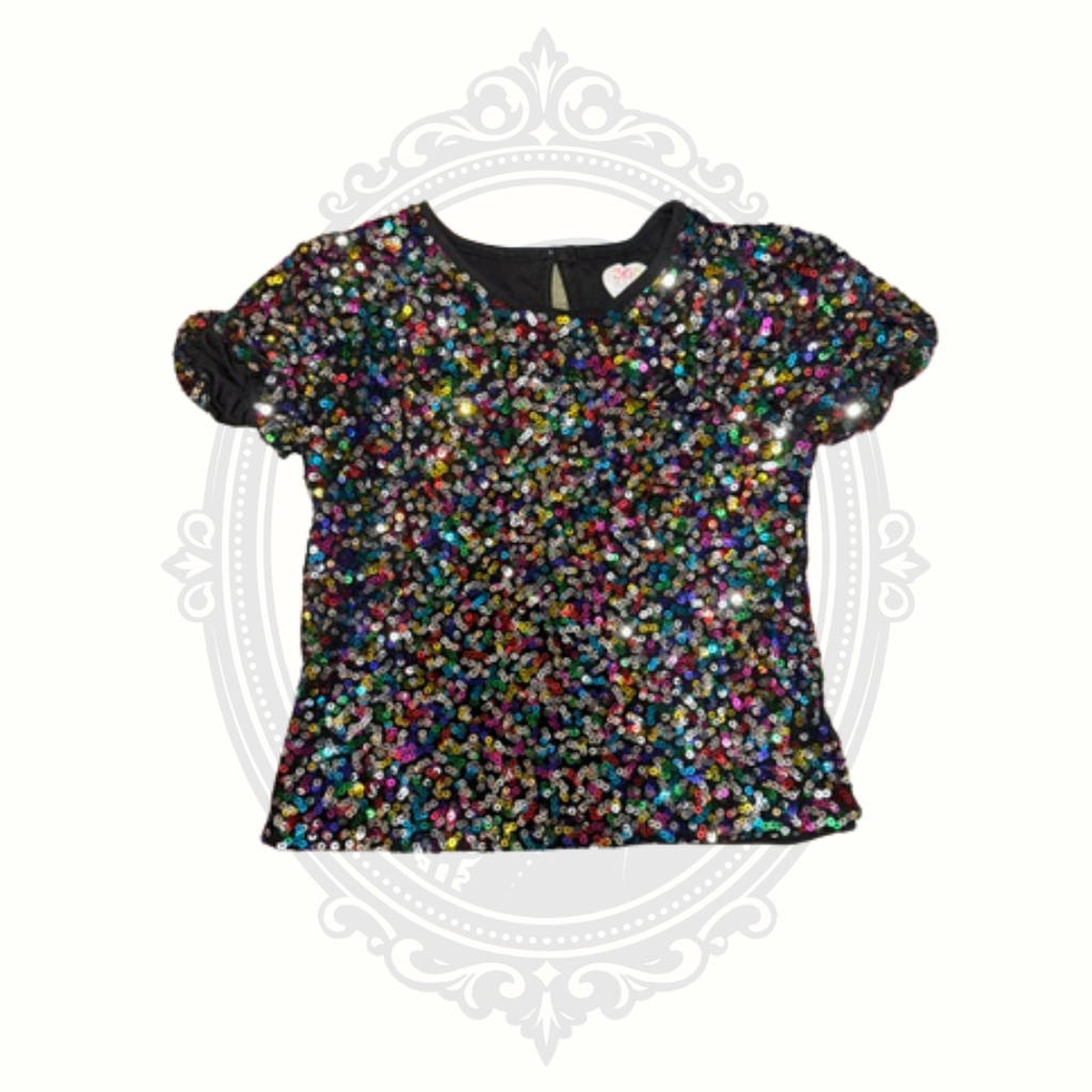 Girls multicolor sequin top size 7 front view with all-over sparkle detail