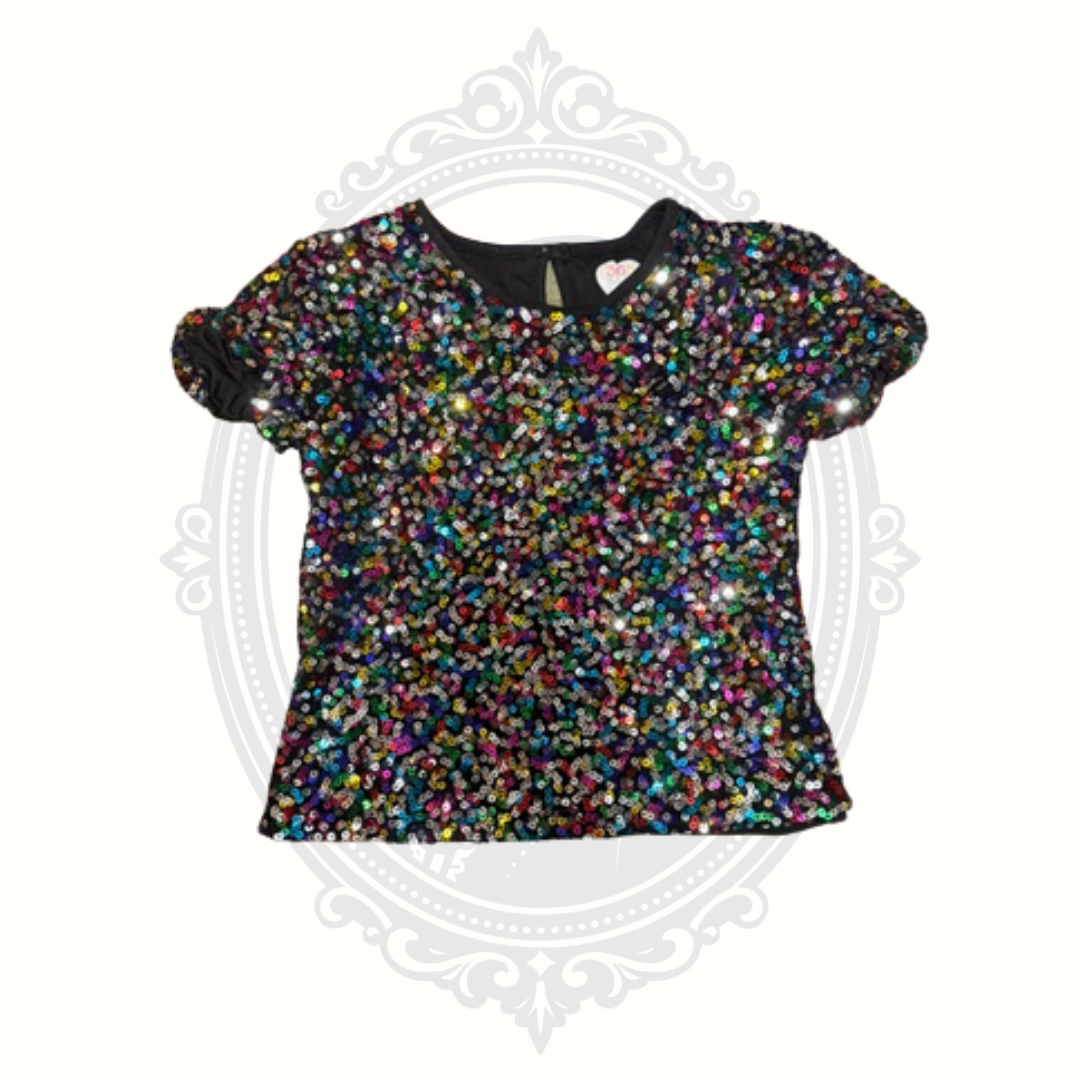 Girls multicolor sequin top size 7 front view with all-over sparkle detail