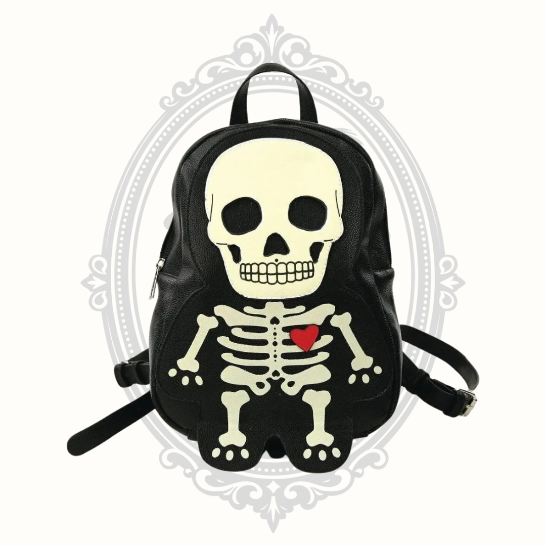 Glow-in-the-Dark Skeleton Mini Backpack – Black Vinyl Gothic Bag