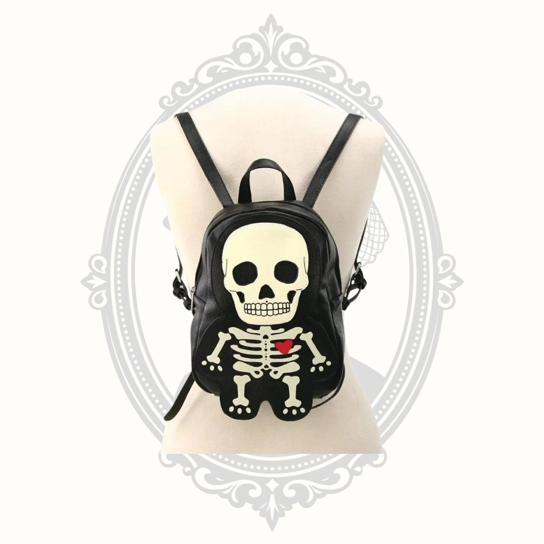 Glow-in-the-Dark Skeleton Mini Backpack – Black Vinyl Gothic Bag
