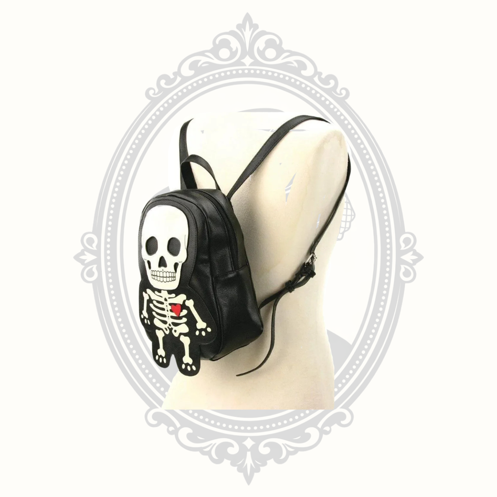 Glow-in-the-Dark Skeleton Mini Backpack – Black Vinyl Gothic Bag