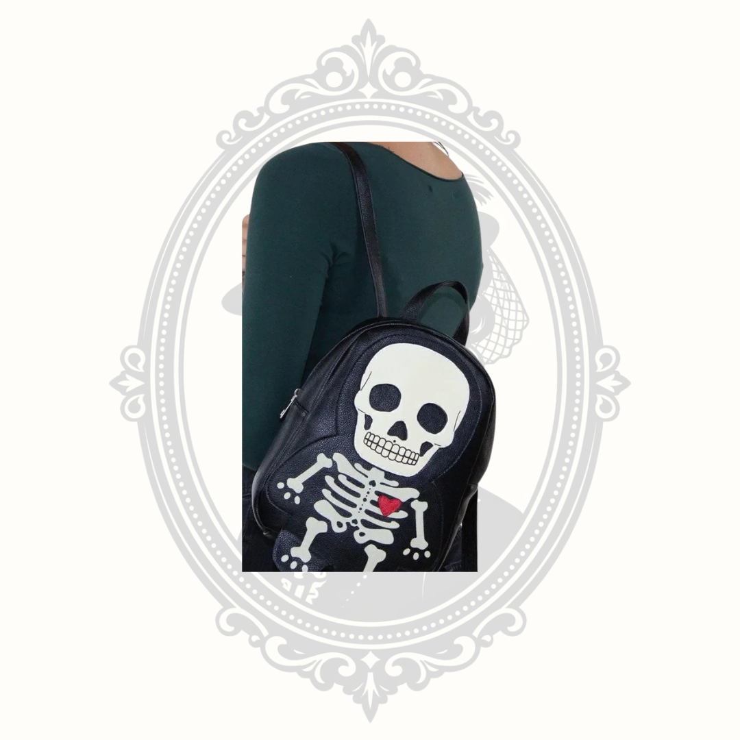 Glow-in-the-Dark Skeleton Mini Backpack – Black Vinyl Gothic Bag