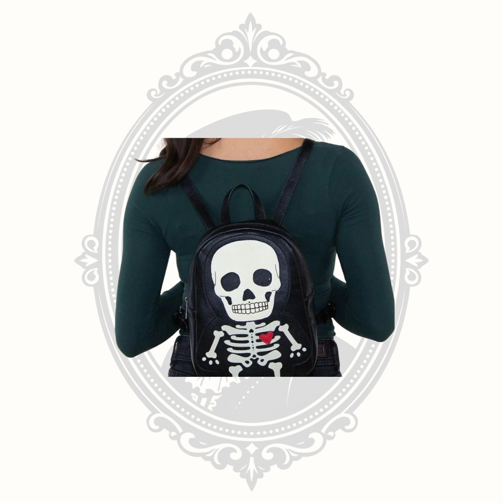 Glow-in-the-Dark Skeleton Mini Backpack – Black Vinyl Gothic Bag
