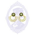 Gold-Tone Filigree Fan Drop Earrings with Pale Green Cabochons