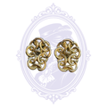 Pair of gold-tone filigree scroll clip-on earrings with ornate openwork design.