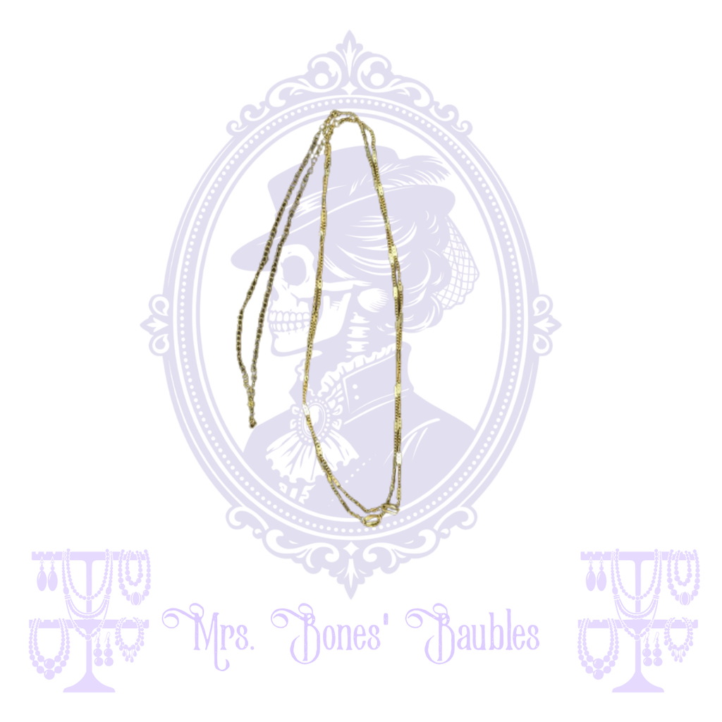 Gold-tone chain necklace set showing two different lightweight chain styles.