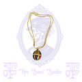Gold-tone necklace with multicolor egg-shaped pendant and clear rhinestone accents