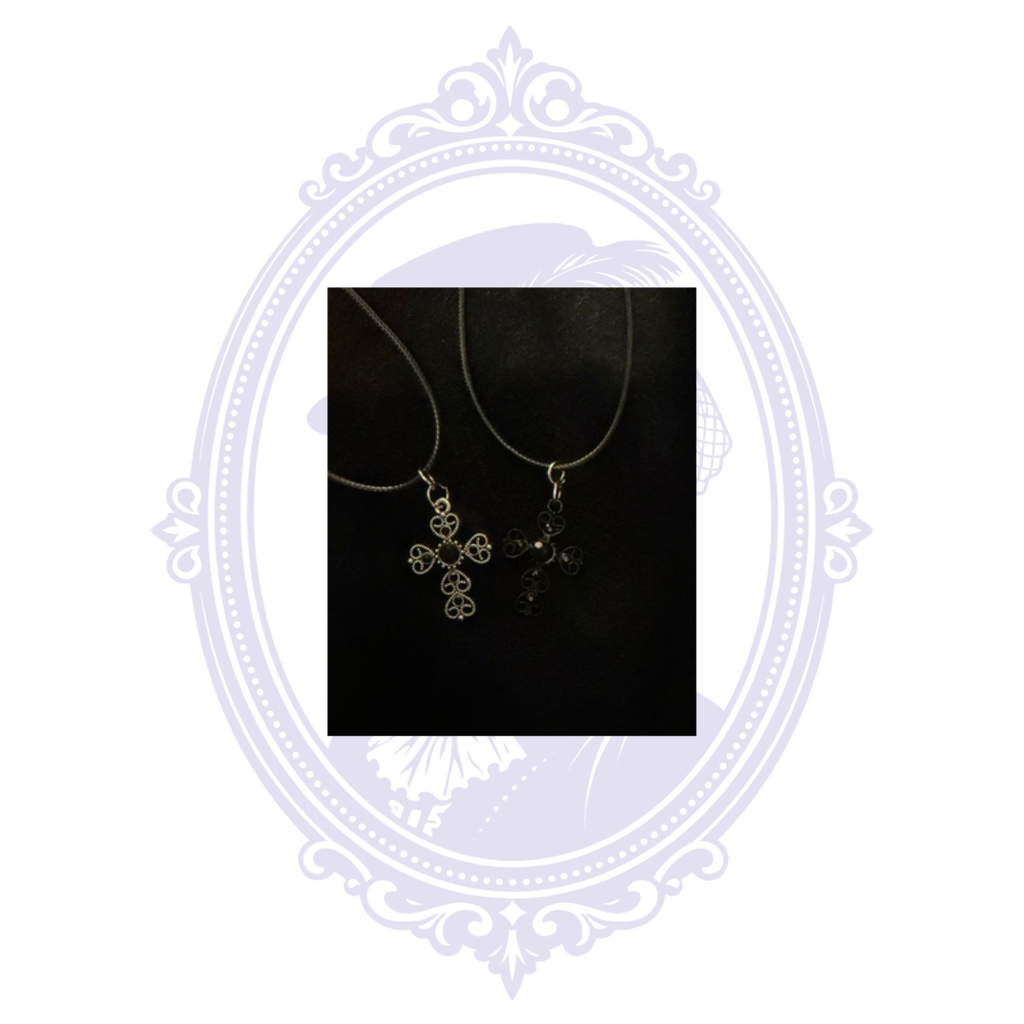 Cupboard Crafted Filigree Cross Gothic Necklace – Black or Silver Tone