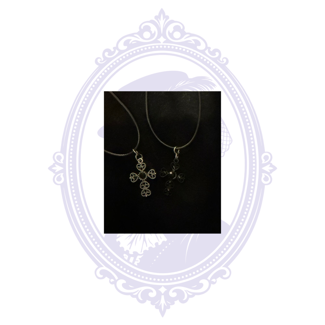 Cupboard Crafted Filigree Cross Gothic Necklace – Black or Silver Tone