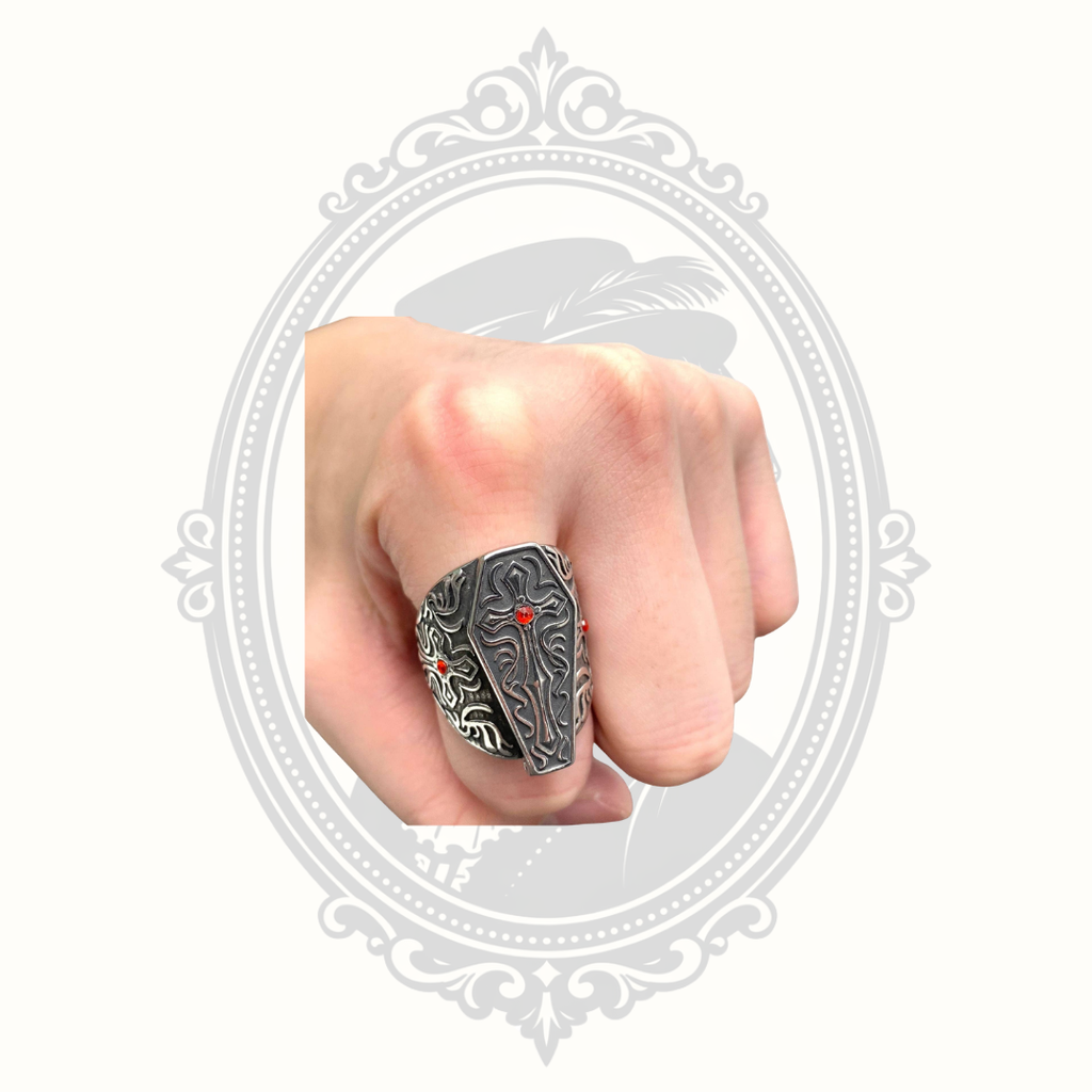 Gothic Openable Coffin Cross Stainless Steel Ring