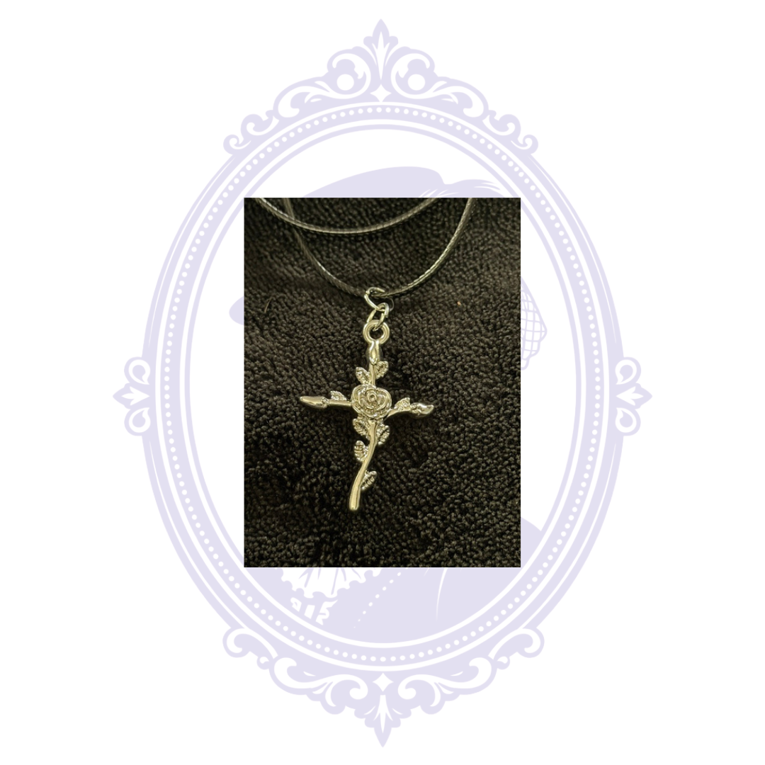 Cupboard Crafted Rose Cross Gothic Necklace – Silver Tone Finish Options