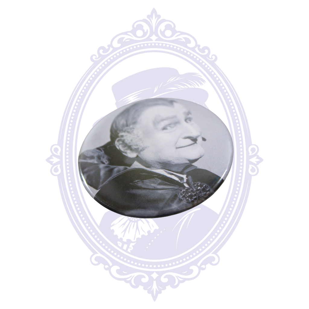 Grandpa Munster 2.25-inch pin button featuring Al Lewis in a classic black-and-white portrait