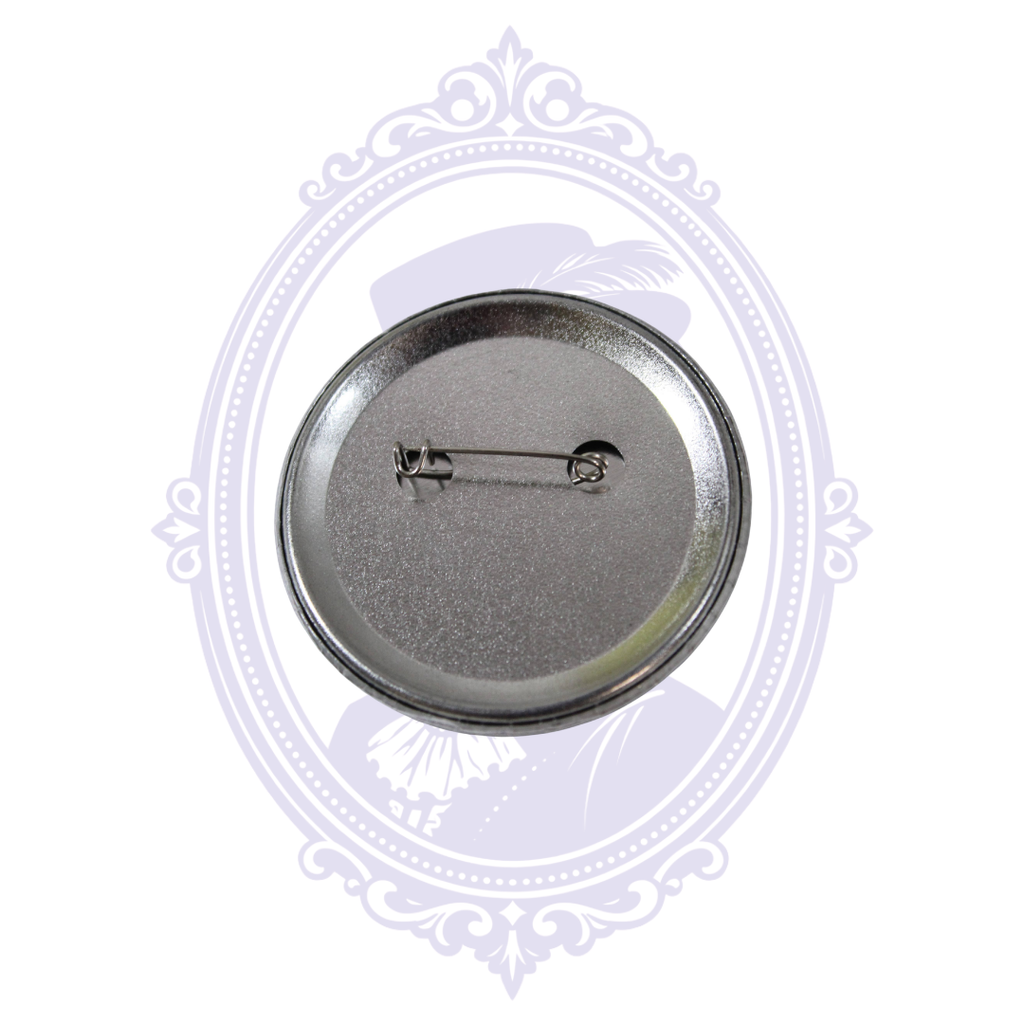 Back of Grandpa Munster 2.25-inch metal-backed pin button showing traditional pin closure
