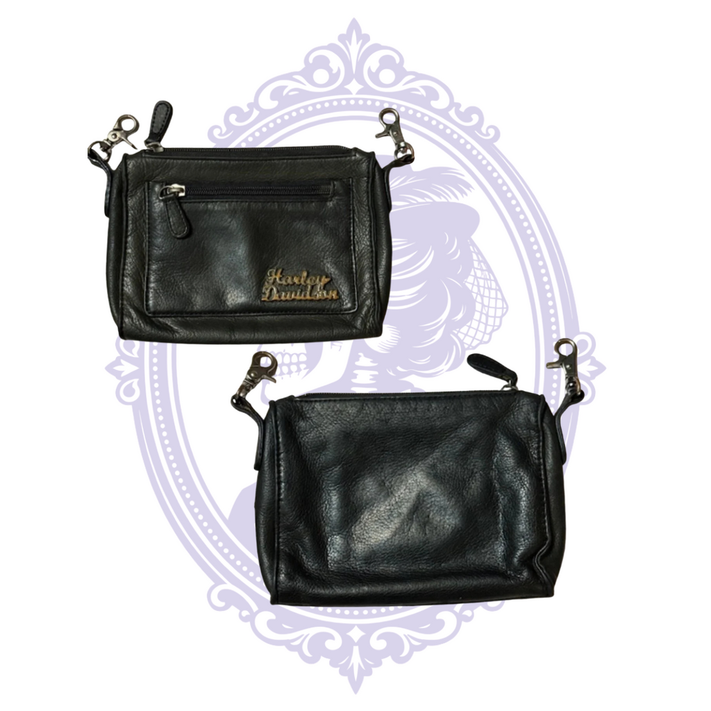 Harley-Davidson genuine black leather clip-on hip bag style 99411-11VW brand and care labels