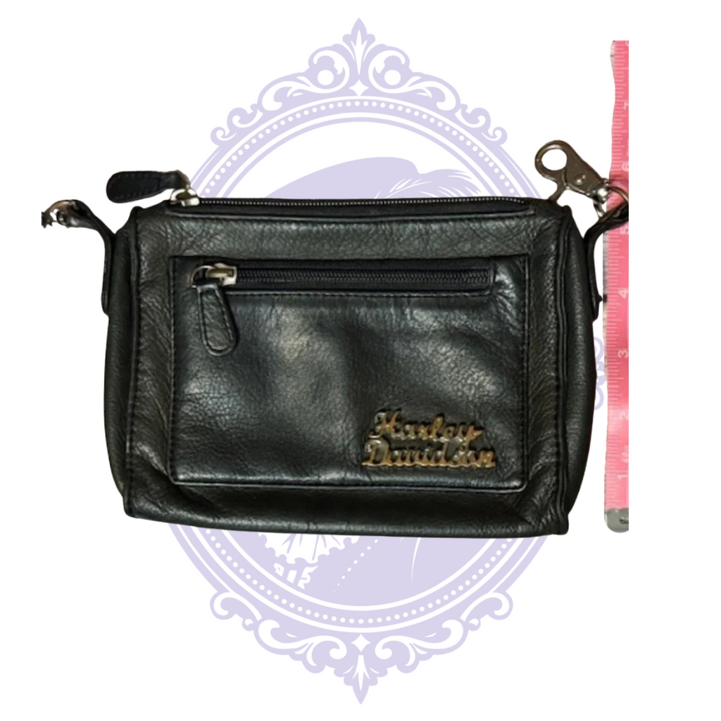Harley-Davidson genuine black leather clip-on hip bag style 99411-11VW front and back