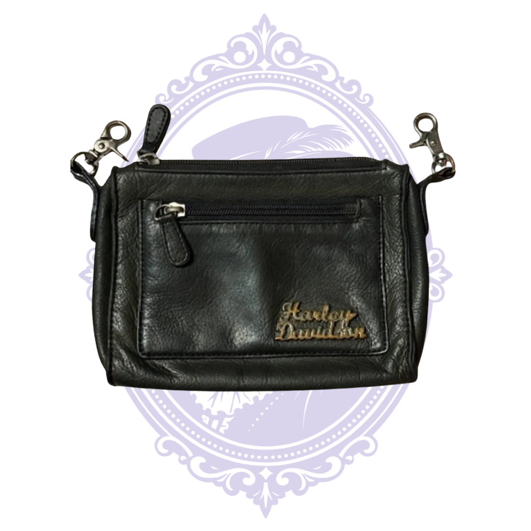 Harley-Davidson genuine black leather clip-on hip bag style 99411-11VW material and style label