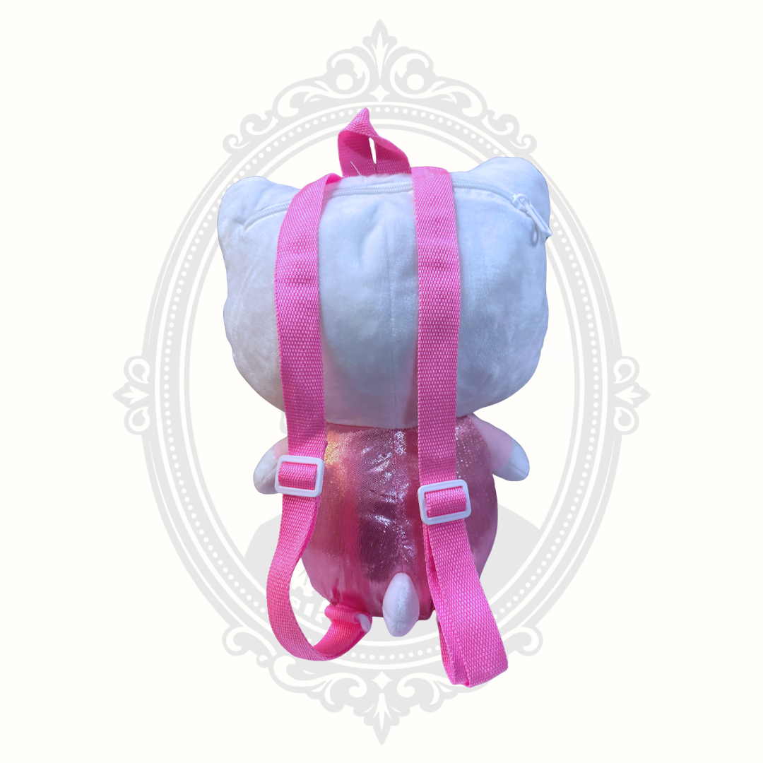 Back view of Hello Kitty mini backpack with adjustable pink straps