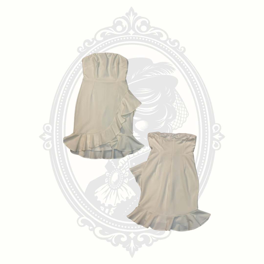 Hello Molly Ivory Strapless Ruffle Midi Dress | US 4