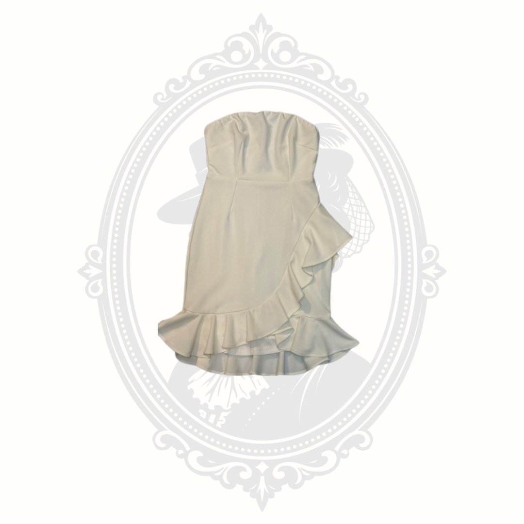 Hello Molly Ivory Strapless Ruffle Midi Dress | US 4
