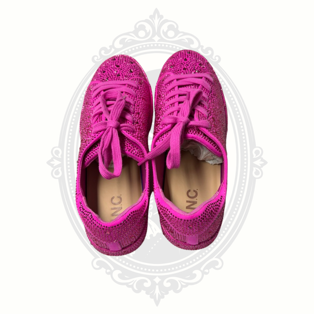 I.N.C. International Concepts Lolaf Rhinestone Sneakers – Fuchsia Pink Bling Lace-Up Shoes – Women's 8.5M – New in Box