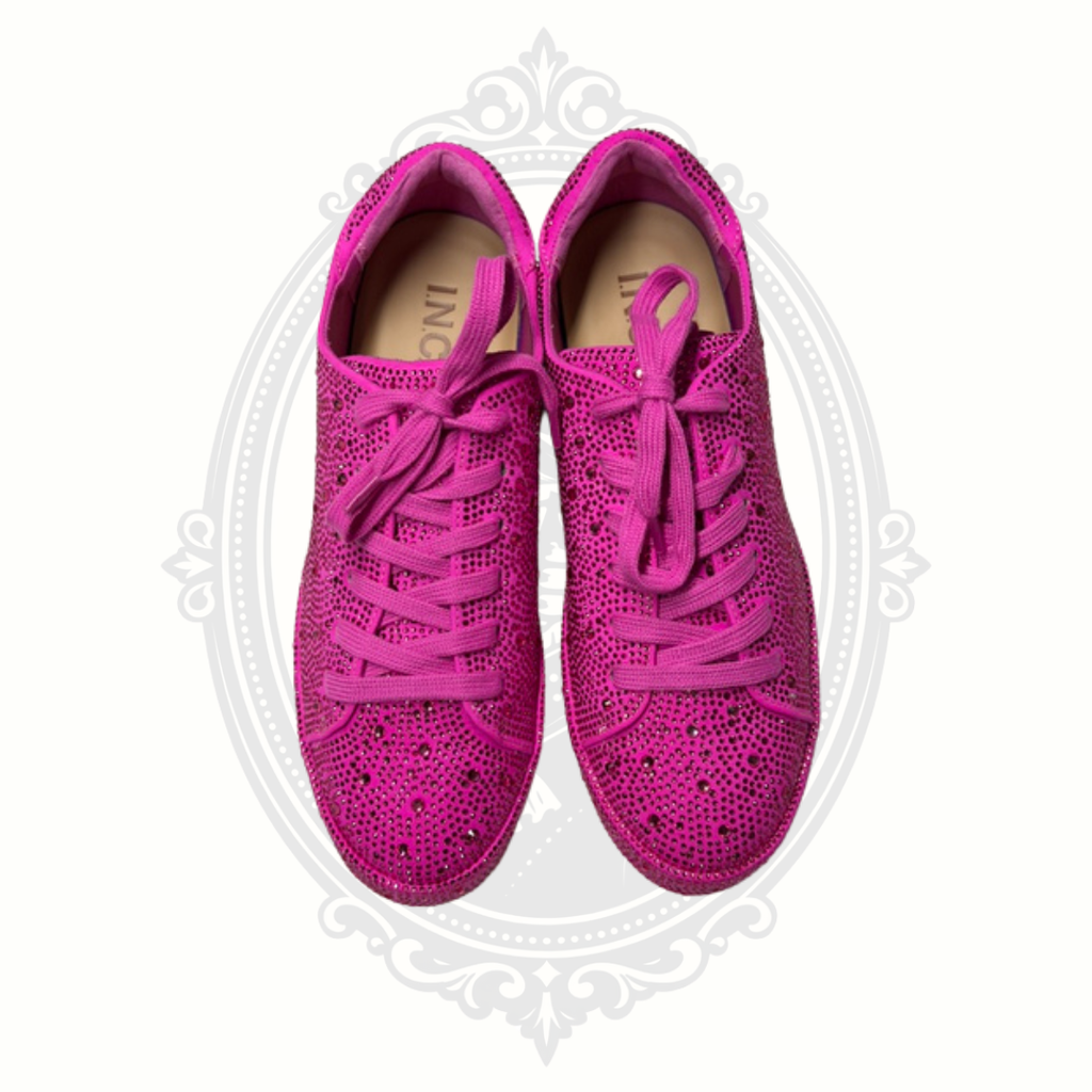 I.N.C. International Concepts Lolaf Rhinestone Sneakers – Fuchsia Pink Bling Lace-Up Shoes – Women's 8.5M – New in Box