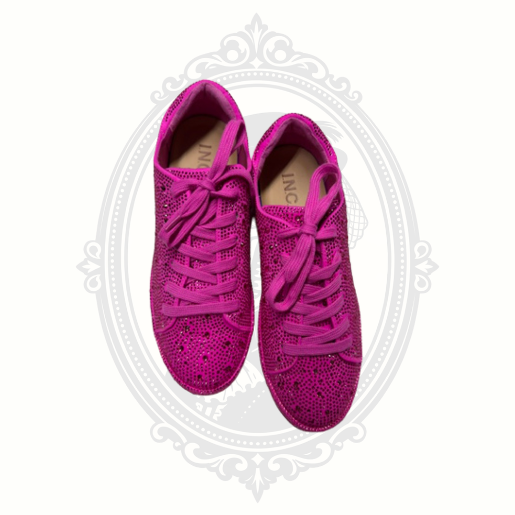 I.N.C. International Concepts Lolaf Rhinestone Sneakers – Fuchsia Pink Bling Lace-Up Shoes – Women's 8.5M – New in Box