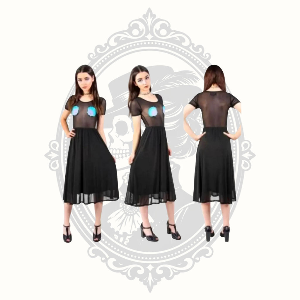 Iron Fist Mermaid for Life Black Mesh Seashell Midi Dress NWT – 4XL