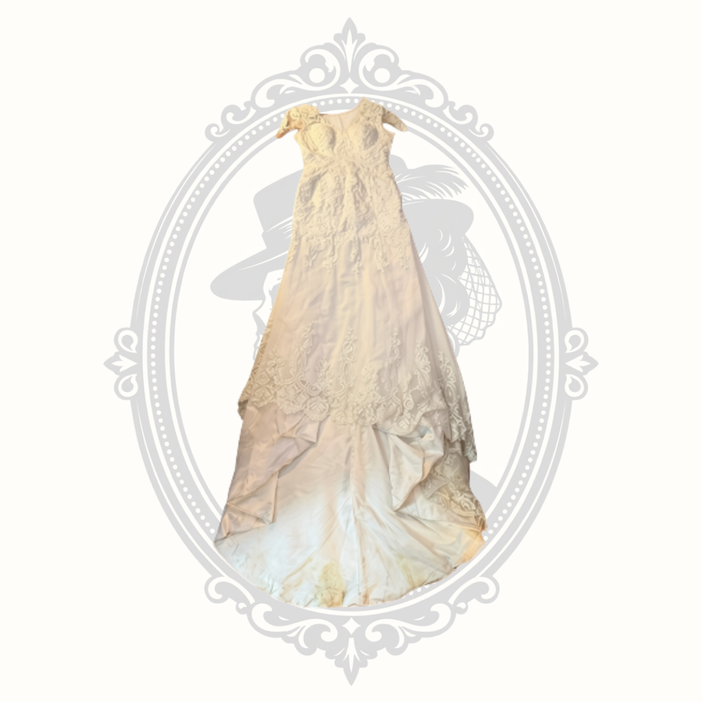 Ivory Lace High-Low Wedding Bridal Gown with Train – Altered – Size Small