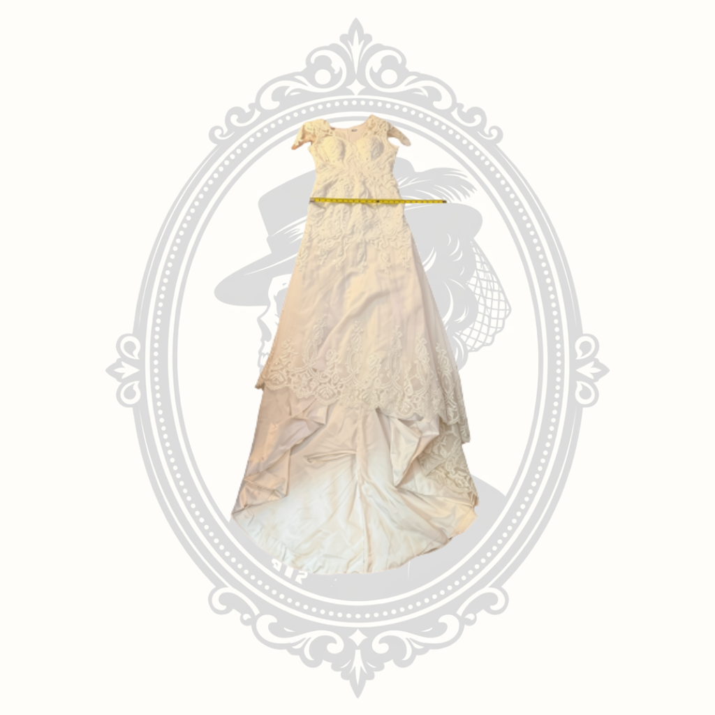 Ivory Lace High-Low Wedding Bridal Gown with Train – Altered – Size Small