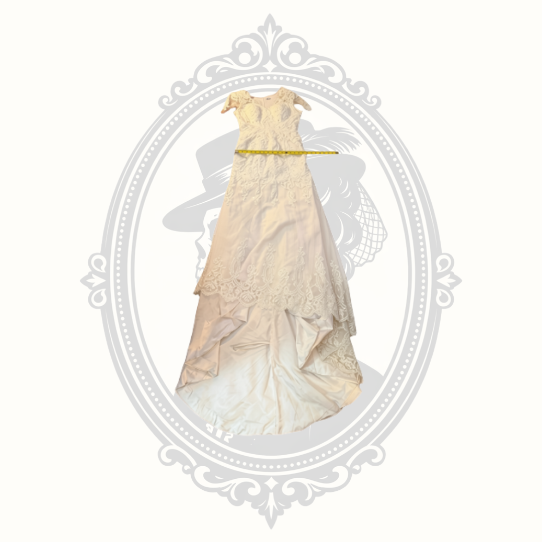 Ivory Lace High-Low Wedding Bridal Gown with Train – Altered – Size Small