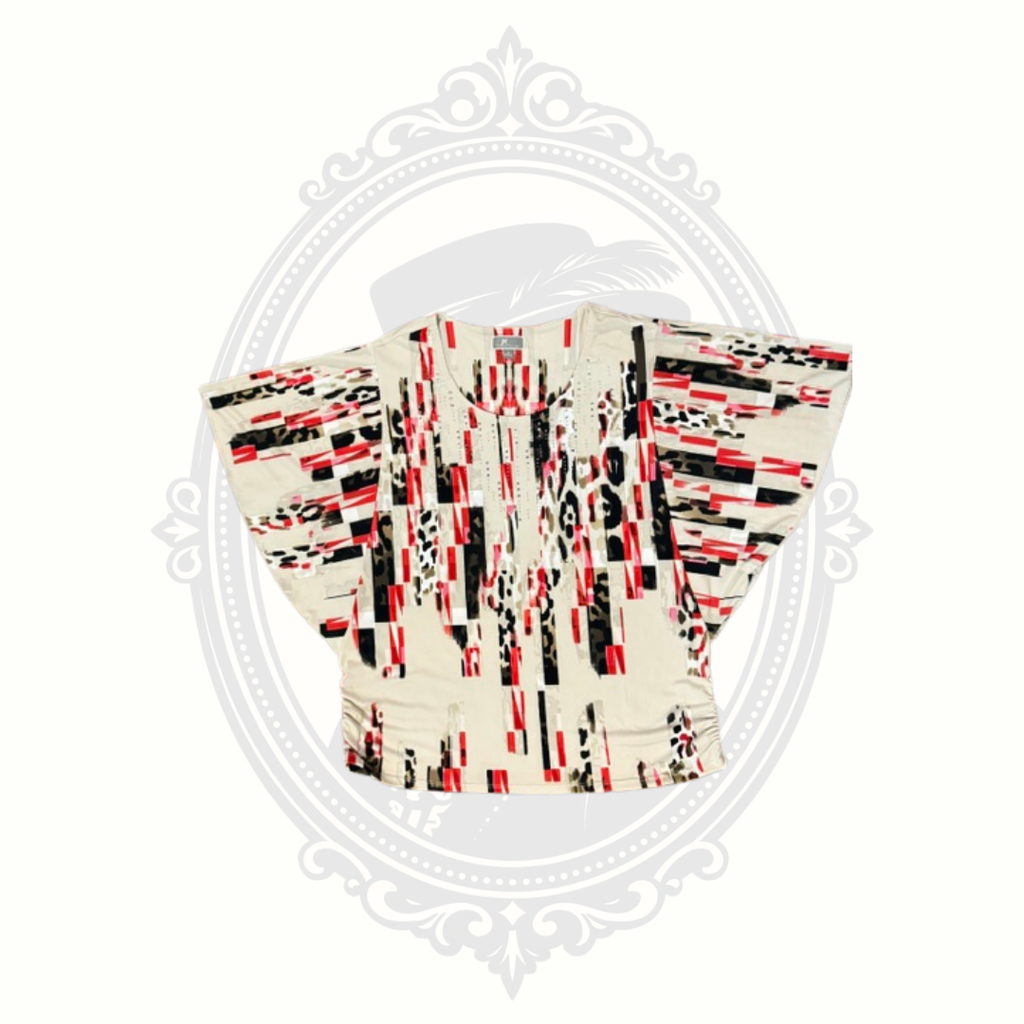 JM Collection Abstract Dolman Sleeve Blouse - Large