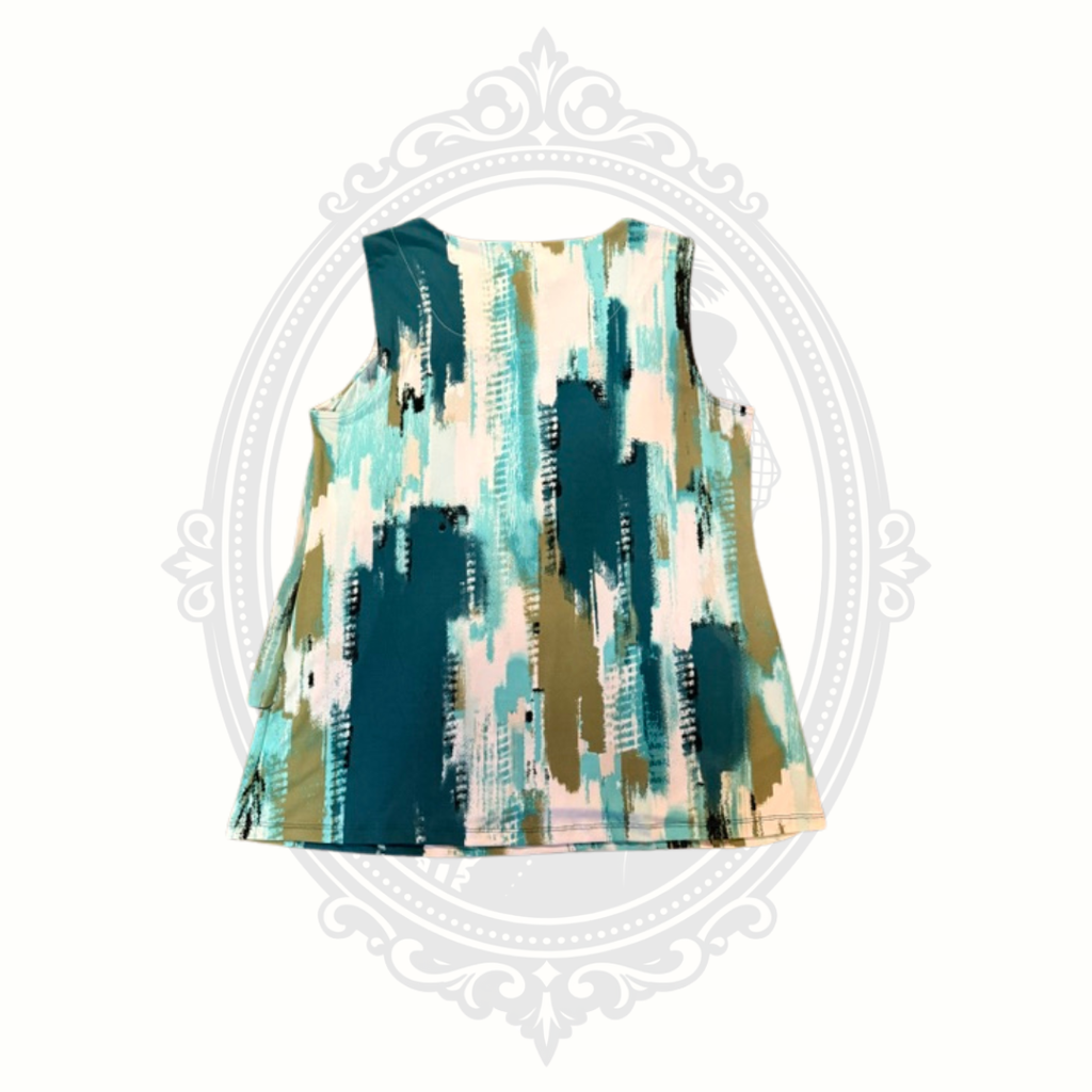 JM Collection Abstract Print Embellished Sleeveless Layered Tunic Top Size Large