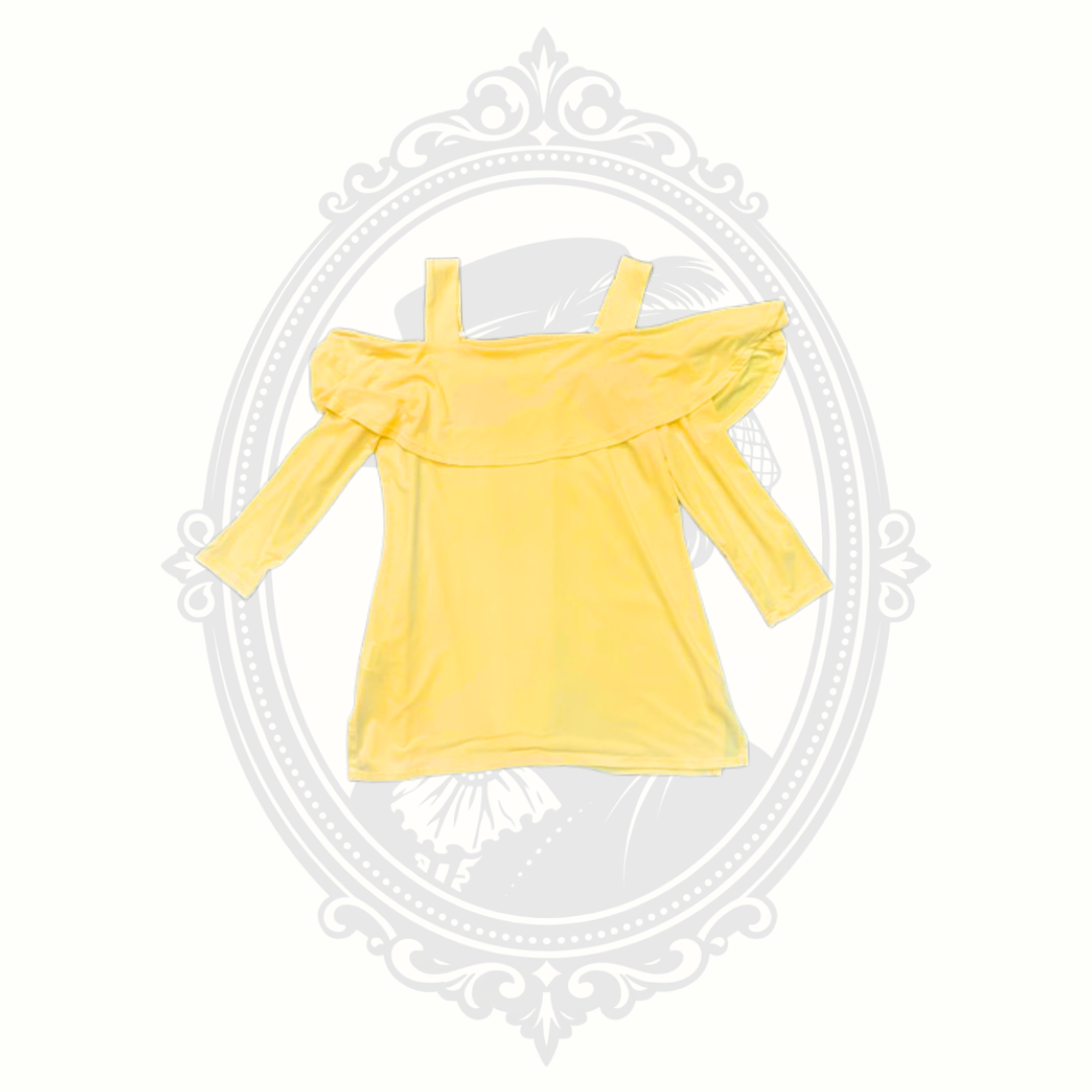 JM Collection Yellow Cold Shoulder Ruffle Top Women's XS Stretch Blouse